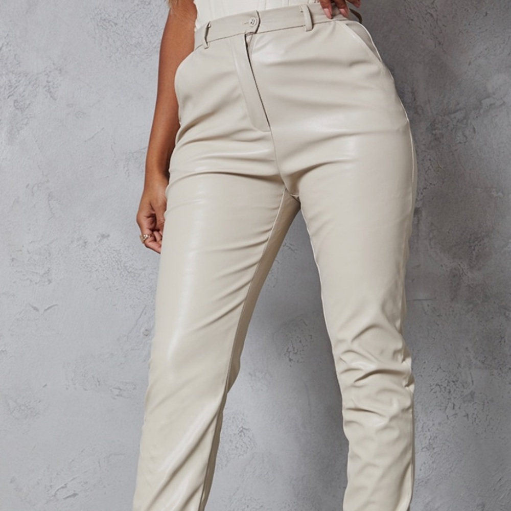 PLT cream leather joggers
